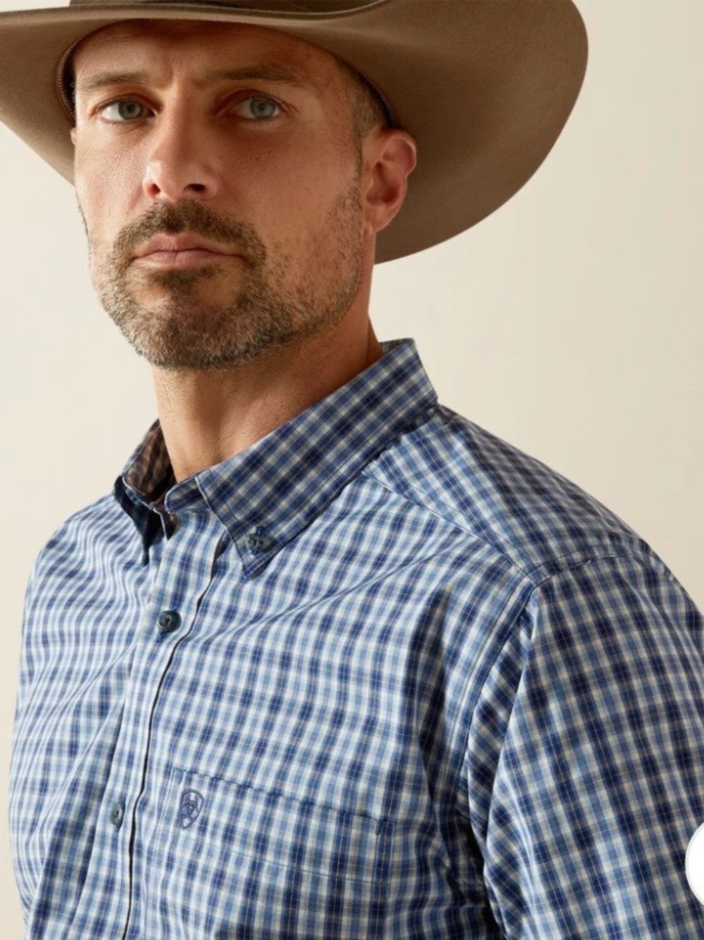 Men's Ariat Pro Series M Plaid Button Down Western Pocket Logo NWOT